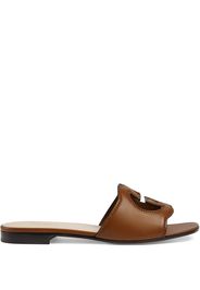 Gucci logo-cut out leather sandals - Brown