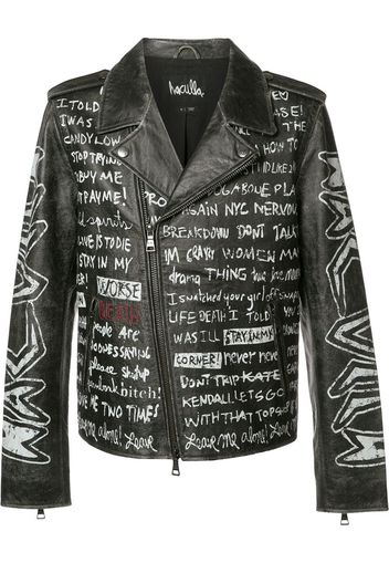 Haculla text print biker jacket - Black