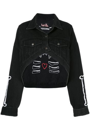 Haculla bone print cropped denim jacket - Black