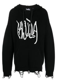 Haculla logo-print distressed knitted hoodie - Blue
