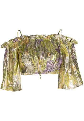 Hayley Menzies metallic printed off-shoulder top - Green