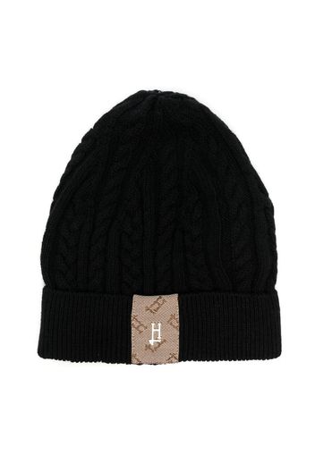 Herno Kids logo-patch cable-knit beanie - Black