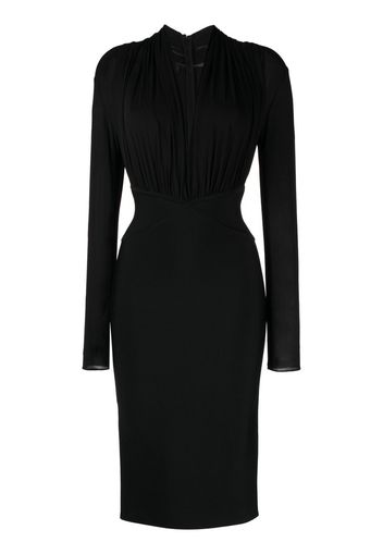 Herve L. Leroux long-sleeve plunge-neck dress - Black