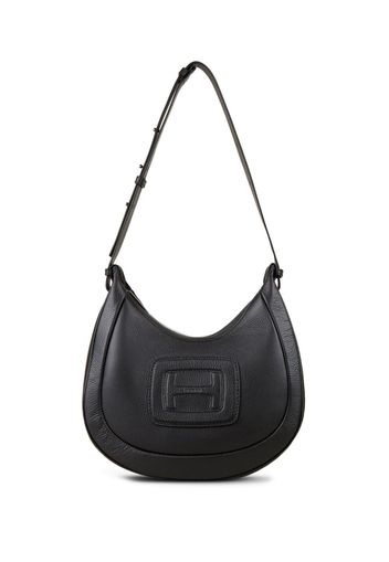 Hogan logo-embossed leather shoulder bag - Black