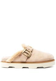 Hogan buckle-detail shearling-trim mules - Neutrals