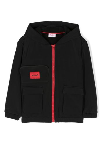 HUGO KIDS logo-patch hooded jacket - Black