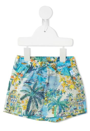 seaside town-print drawstring shorts