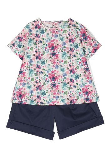 Il Gufo floral print T-shirt and shorts set - Blue