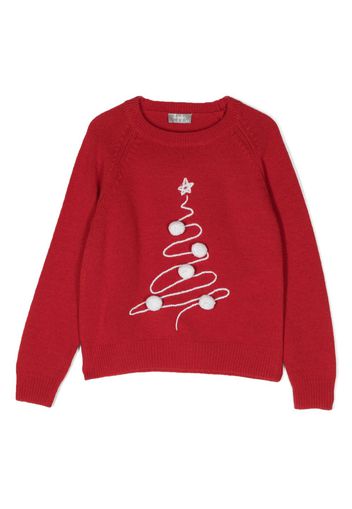 Il Gufo illustration-print pompom wool sweatshirt - Red