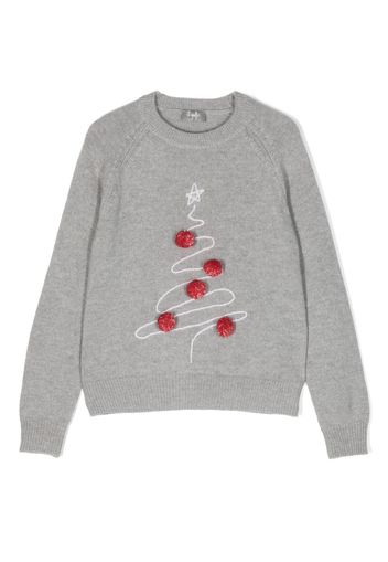 Il Gufo illustration-print pompom wool sweatshirt - Grey