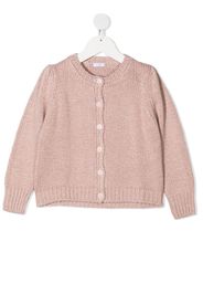 purl-knit crew-neck cardigan