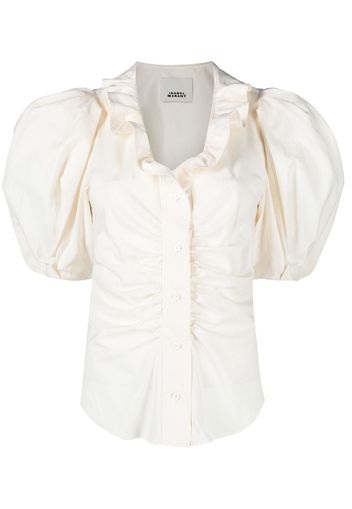 Isabel Marant ruffle-neck ruched blouse - Neutrals