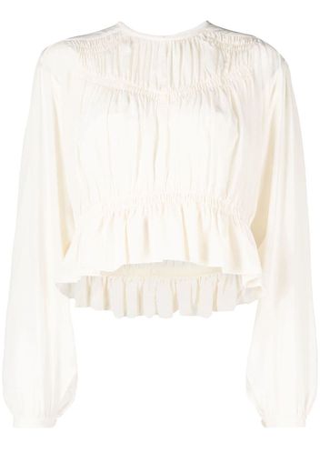 Isabel Marant pleated long-sleeve silk blouse - Neutrals