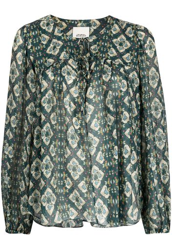 Isabel Marant patterned front-tie blouse - Green