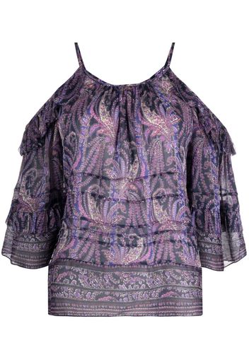 ISABEL MARANT cold-shoulder graphic.print blouse - Purple