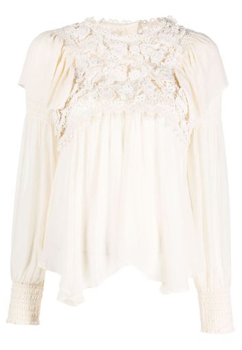 ISABEL MARANT lace-detail long-sleeve blouse - Neutrals