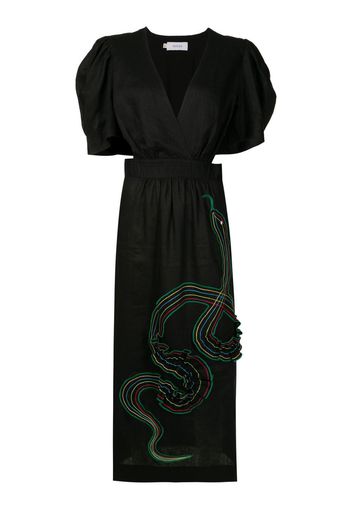 Isolda Lina embroidered-motif puff-sleeve dress - Black