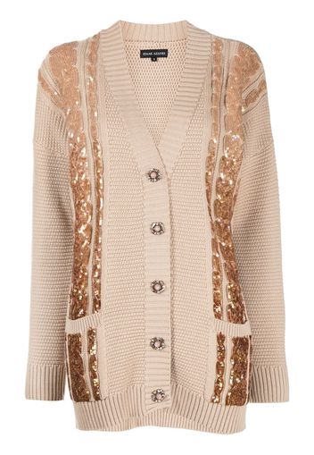 Izaak Azanei sequin-embellished cable-knit cardigan - Brown