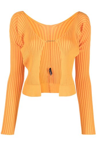 Jacquemus logo-plaque ribbed-knit cardigan - Orange