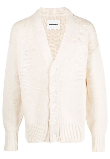 Jil Sander embroidered-logo cotton cardigan - Neutrals