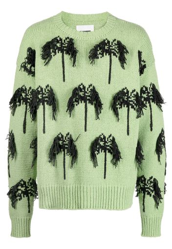 Jil Sander Intarsia fringed cotton-blend jumper - Green