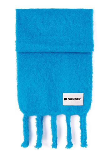 Jil Sander logo-patch chunky-knit scarf - Blue