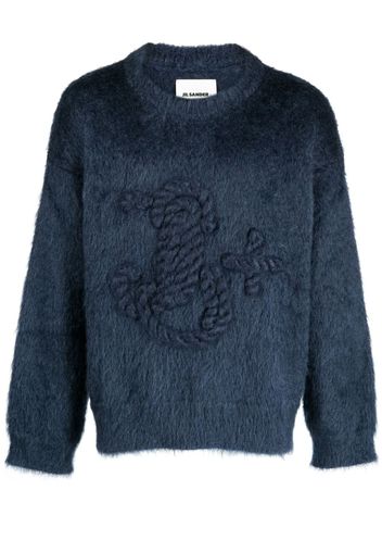 Jil Sander monogram-embroidered mohair-blend jumper - Blue