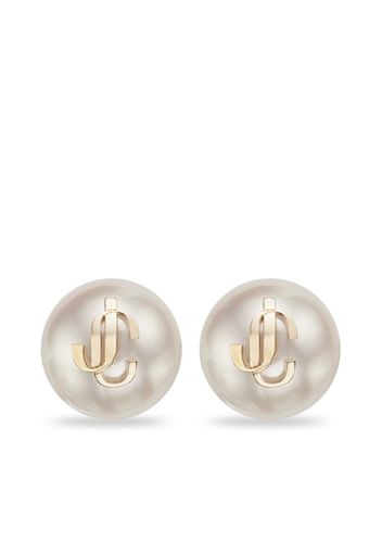 Jimmy Choo debossed-logo pearl earrings - White