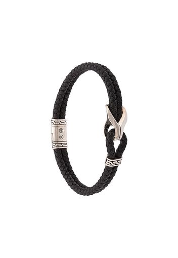 Silver Classic Chain Woven Leather Bracelet with Station