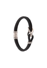 Silver Classic Chain Woven Leather Bracelet with Station