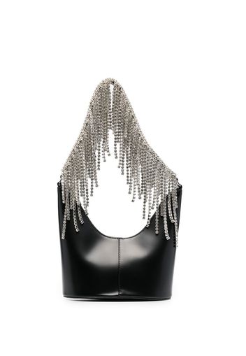 Kara crystal-fringe leather shoulder bag - BLACK