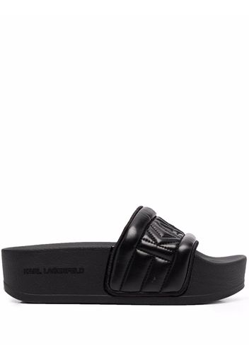 Karl Lagerfeld logo-embroidered platform slides - Black