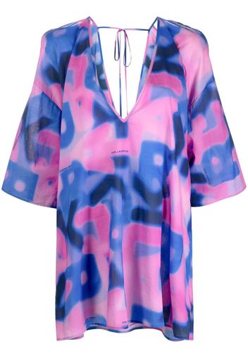 Karl Lagerfeld abstract-print cotton kaftan dress - Blue