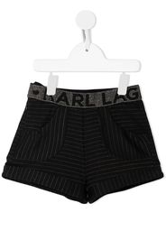 Karl Lagerfeld Kids waist-logo pinstriped shorts - Black