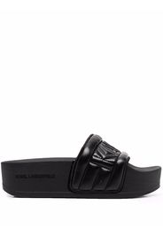 Karl Lagerfeld logo-embroidered platform slides - Black