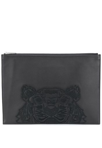 Tiger embroidered zipped clutch