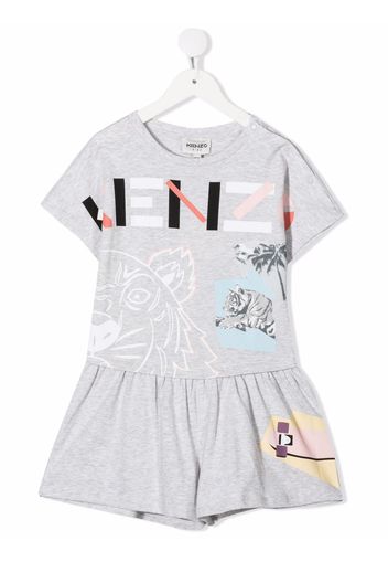 Kenzo Kids graphic-print organic cotton playsuit - Grey