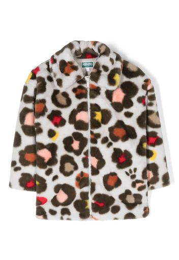 Kenzo Kids logo-embroidered faux-fur coat - Grey