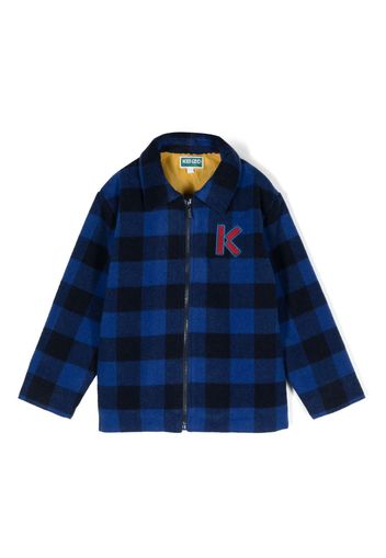 Kenzo Kids logo-embroidered checked wool jacket - Blue