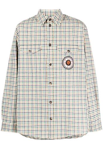 Kenzo checked logo-patch shirt - Brown