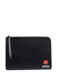 Kenzo logo-print leather clutch bag - Black