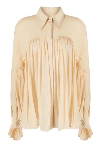 KHAITE flounce-sleeved pleated shirt - Neutrals