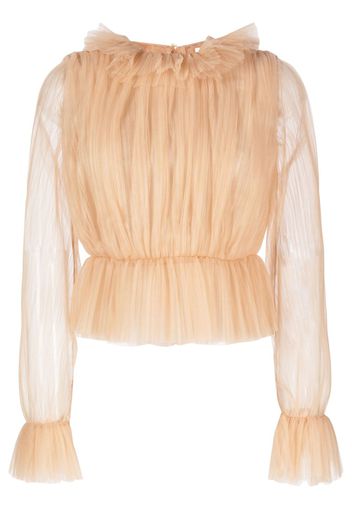 KHAITE long-sleeve tulle blouse - Neutrals