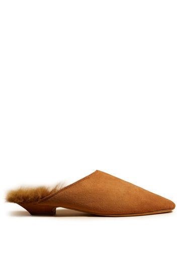 KHAITE The Otto shearling-lined suede mules - Brown