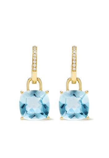 18kt yellow gold cushion cut blue topaz and diamond detachable hoop earrings