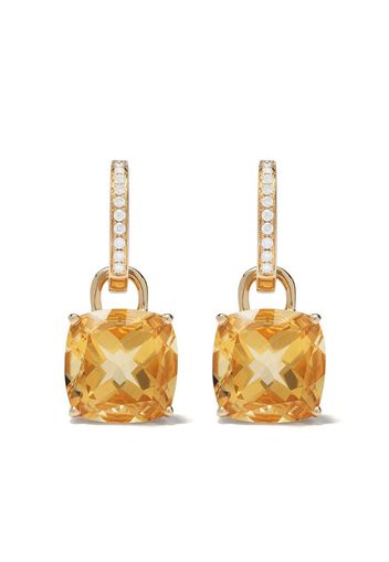 18kt yellow gold Kiki Classics cushion cut citrine and diamond detachable hoop earrings