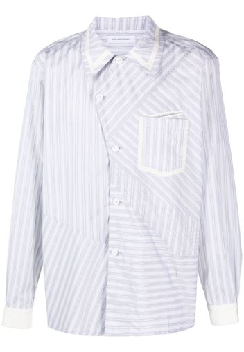 Kiko Kostadinov asymmetric-fastening striped cotton shirt - Grey