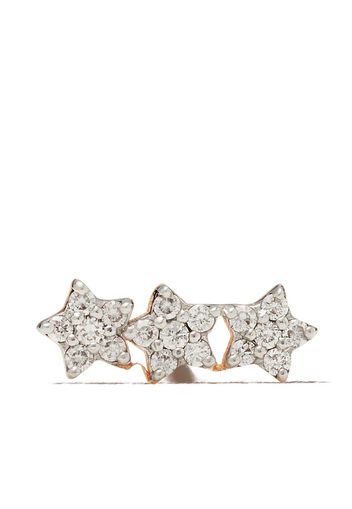 14kt rose gold three diamond stars piercing stud earring