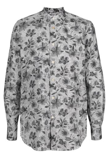 Kiton floral-print collarless shirt - White