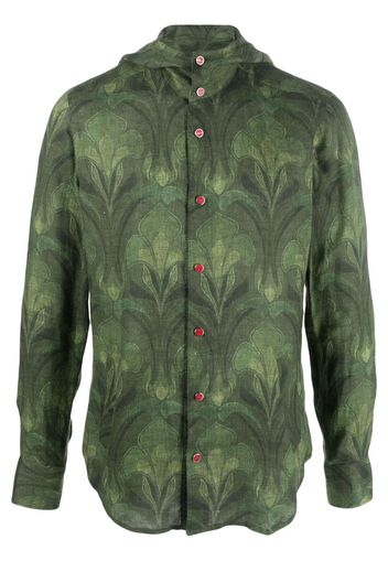 Kiton Mariano floral-print hooded linen shirt - Green